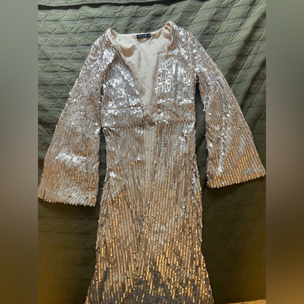 Sequin beige maxi duster